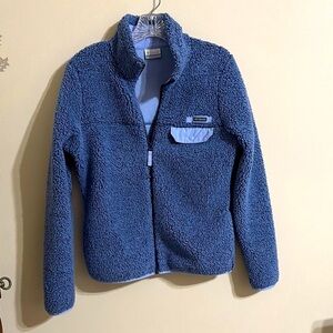 Columbia Blue Sherpa Fleece Full Zip Logo Pocket Chunky Fabric‎ Women's Small